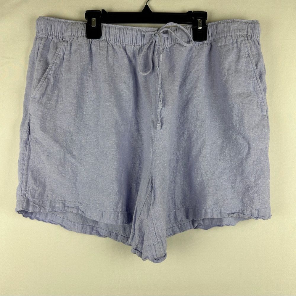Tahari Light Blue Linen pull-on Shorts size 1X elastic waist beachy Classic